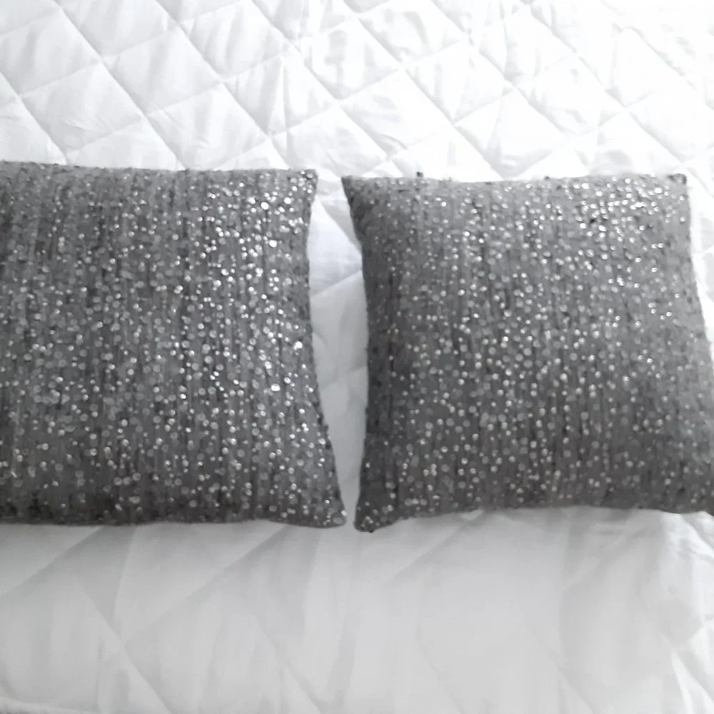 Grey Sequin Decorative Pillows set of (2)